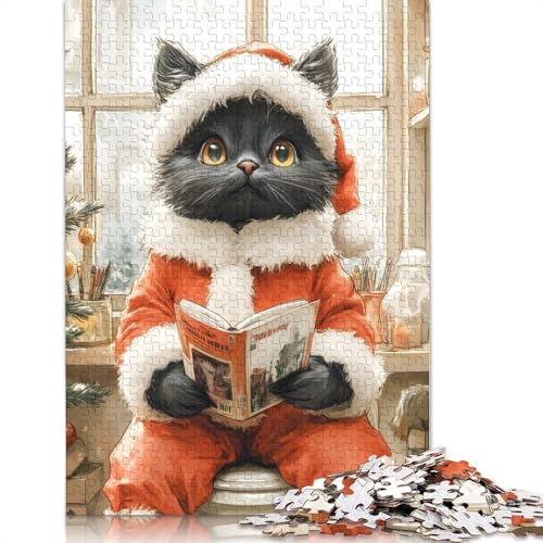 Katze im Weihnachtsmannkostüm, Lesepuzzle, Dekompressionsspielzeug, rechteckiges Papierpuzzle für Kinder und Erwachsene ab 12 Jahren, 1000 Teile (75 x 50 cm) von QBIREX