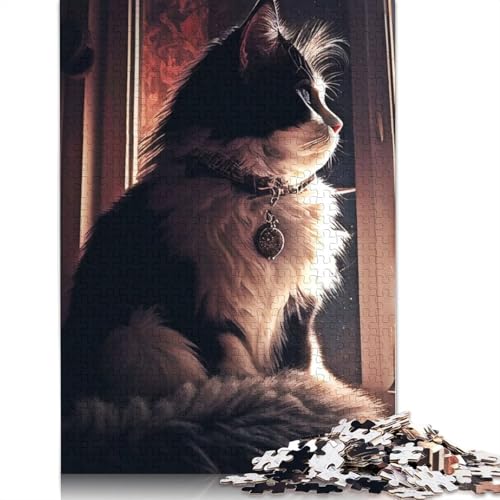 Katze im Zimmer Puzzle DIY Spiel Papier Rechteckiges Puzzle für Jungen oder Mädchen Geburtstagsgeschenk 1000 Teile (26x38cm) von QBIREX