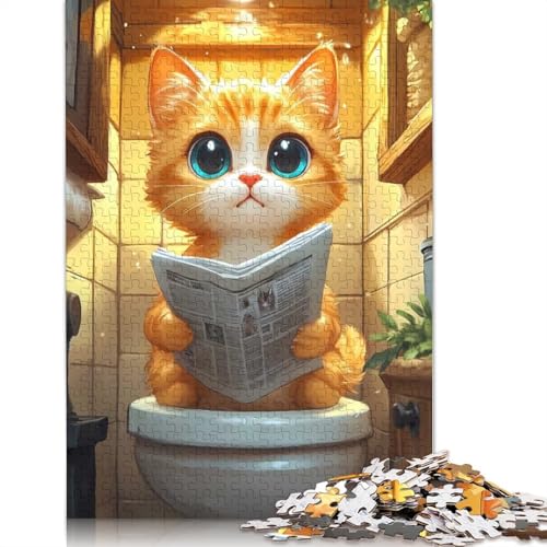 Katze liest Zeitung auf Toilette, Puzzle, präzises, ineinandergreifendes Papier, rechteckiges Puzzle für Erwachsene und Kinder, einzigartiges Geschenk, 1000 Teile (38 x 26 cm) von QBIREX