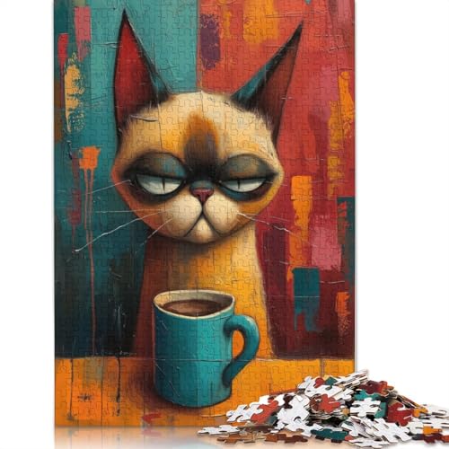 Katzen-Morgenkaffee-Puzzle, einzigartige Heimdekoration, Premium-Karton-Puzzle für Erwachsene, einzigartiges, 1000 Teile (38 x 26 cm) von QBIREX