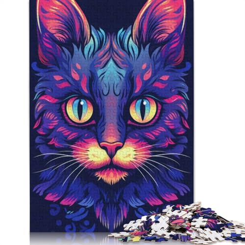 Katzen-Psychodelic-Art-Puzzle für Erwachsene, kreative Spiele, Puzzle-Geschenk für Jungen oder Mädchen, 1500 Teile (85 x 57 cm) von QBIREX