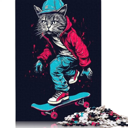 Katzen-Skateboard-Puzzle, Denksportaufgabe, Premium-Karton-Puzzle für Kinder und Erwachsene ab 12 Jahren, 1000 Teile (26 x 38 cm) von QBIREX