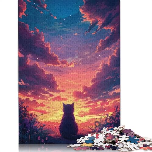 Katzen-Sonnenuntergangslandschaft, 520 Puzzles für Erwachsene, Lernspiel, Puzzlespiele für Erwachsene für Jungen oder Mädchen, 520 Teile (52 x 38 cm) von QBIREX