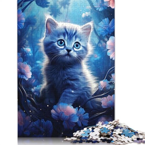Katzen- und Blumenpuzzle, einzigartige Heimdekoration, 100% recycelter Karton, Puzzle für Erwachsene und Kinder, Tagesgeschenke, 1000 Teile (26 x 38 cm) von QBIREX