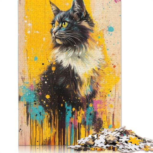 Katzenporträt mit Spritzern, herausforderndes und kniffliges Puzzle aus 100% recycelter Pappe, Erwachsene und Kinder, 1000 Teile (26 x 38 cm) von QBIREX