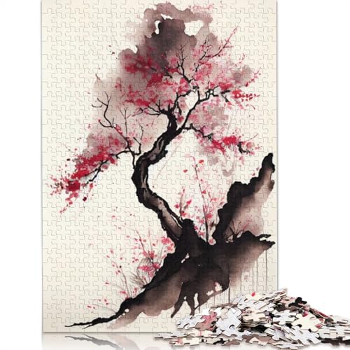Kirschblüten-Tintenwasch-Puzzles für Erwachsene, 1000 herausfordernde und knifflige ungewöhnliche Puzzles für Kinder ab 12 Jahren, 1000 Teile (75 x 50 cm) von QBIREX