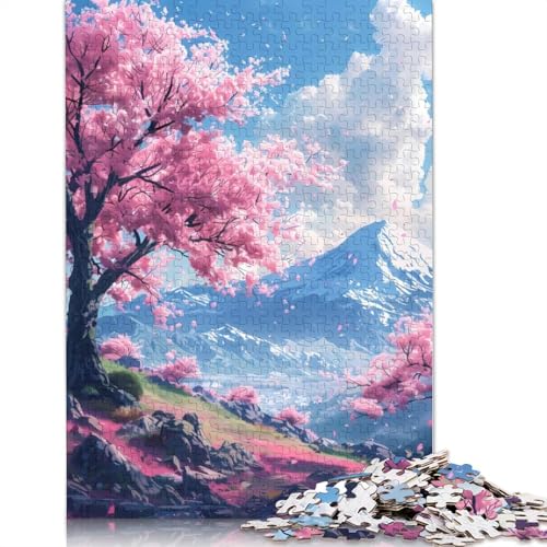 Kirschblütenbaum-Lofi-Puzzle, Denksportaufgabe, rechteckiges Papierpuzzle für Erwachsene und Teenager, 1000 Teile (75 x 50 cm) von QBIREX