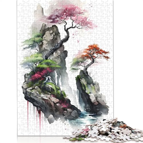 Kirschblütenstein 01 Puzzle für Erwachsene, Premium-Puzzle aus 100% recyceltem Brett, Problemlösungspuzzles für Erwachsene und Kinder, 1000 Teile (75 x 50 cm) von QBIREX
