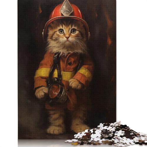 Kitty Firefighter Puzzle, kreative Spiele, 100% recycelter Karton, Puzzle für Erwachsene, 1000 Teile (26 x 38 cm) von QBIREX