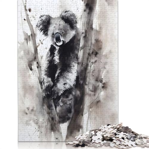 Koala auf einem Baum, Tintenpuzzle, umweltfreundliche Materialien, 100% recycelte Pappe, Puzzle für Frauen und Männer, einzigartiges Geschenk, 1000 Teile (26 x 38 cm) von QBIREX