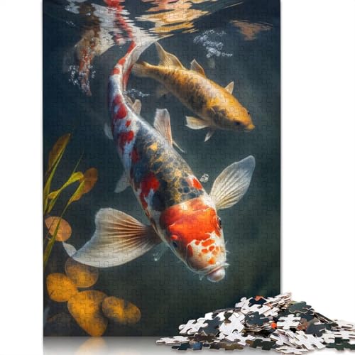 Koi Fish Peaceful Waters 1000 Puzzles für Erwachsene, Stressabbau, Puzzlespiele für Erwachsene, für Erwachsene und Kinder, 1000 Teile (75 x 50 cm) von QBIREX