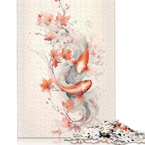 Koi- und Blütenpuzzle, Dekompressionsspielzeug, rechteckiges Papierpuzzle für Kinder und Erwachsene ab 12 Jahren, 1000 Teile (26 x 38 cm) von QBIREX