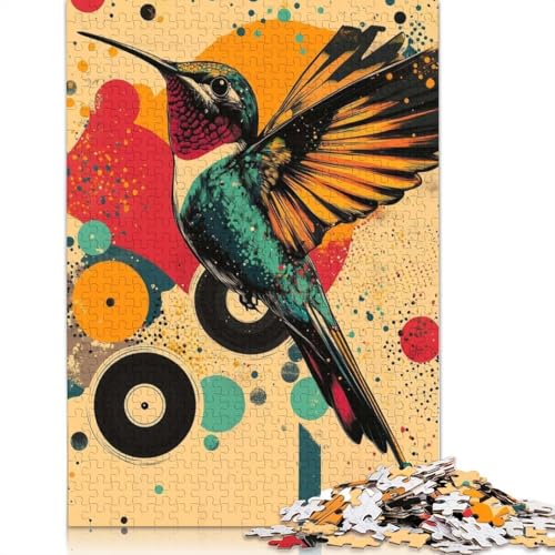 Kolibri mit abstraktem Hintergrund, Kolibri, lebendiges Poster-Puzzle, Dekompressionsspielzeug, Karton-Puzzle, 1000 Teile (38 x 26 cm) von QBIREX