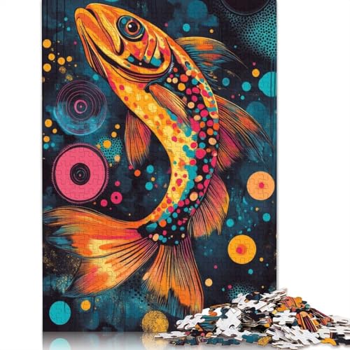 Kräftiges und farbenfrohes Forellen-Kunstposter, Wanddekoration für Angelbegeisterte, Bunte Fische, abstrakte Kunst, Puzzle, anpassbare Bilder, Karton-Puzzle für Kinder, Uni von QBIREX