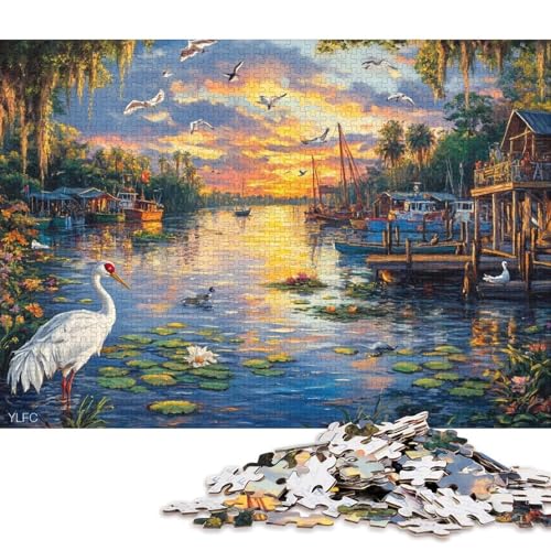 Kranich-Puzzle, schwieriges rechteckiges Puzzle aus Hartpapier für Erwachsene und Kinder, einzigartiges Geschenk, 70 x 50 cm, 1000 Teile von QBIREX