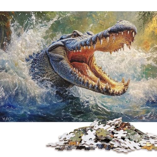 Krokodil-Puzzle, Premium-Puzzle aus 100% recyceltem Brett, für Kinder und Erwachsene ab 12 Jahren, 38 x 26 cm, 1000 Teile Krokodil-Puzzle, Premium-Puzzle aus 100% recyceltem Brett, für Kinder und Erwachsene ab 12 Jahren, 38 x 26 cm, 1000 Teile von QBIREX