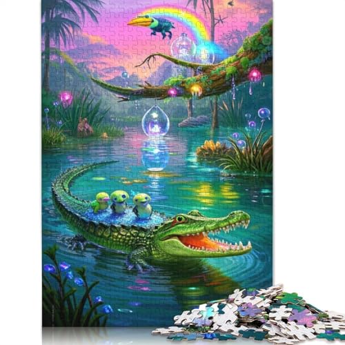 Krokodil-Puzzle, schwierig, aus 100 Prozent recyceltem Karton, Puzzle für Frauen und Männer, Vatertagsgeschenke, 1000 Teile (75 x 50 cm) von QBIREX