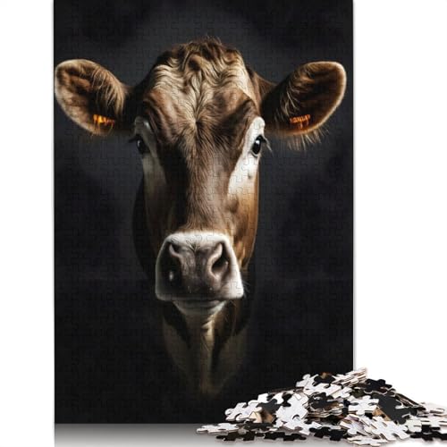 Kuhporträt-Fotopuzzle, Dekompressionsspielzeug, 100 Prozent recycelter Karton, Puzzle für Erwachsene, Teenager, Vatertagsgeschenke, 1000 Teile (26 x 38 cm) von QBIREX