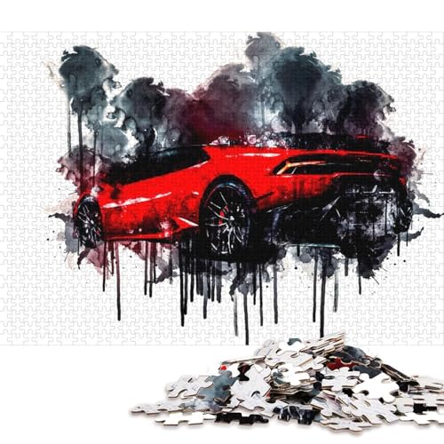 Kunst-Sportwagen-Puzzle, rechteckig, aus 100 Prozent recyceltem Karton, Puzzle für Erwachsene und Kinder, 38 x 26 cm, 1000 Teile von QBIREX