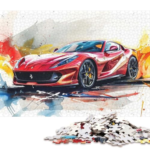 Kunst-Sportwagen-Puzzle, rechteckig, aus 100 Prozent recyceltem Karton, Puzzle für Erwachsene und Kinder, 38 x 26 cm, 1000 Teile Kunst-Sportwagen-Puzzle, rechteckig, aus 100 Prozent recyceltem Karton, Puzzle für Erwachsene und Kinder, 38 x 26 cm, 1000 Teile von QBIREX