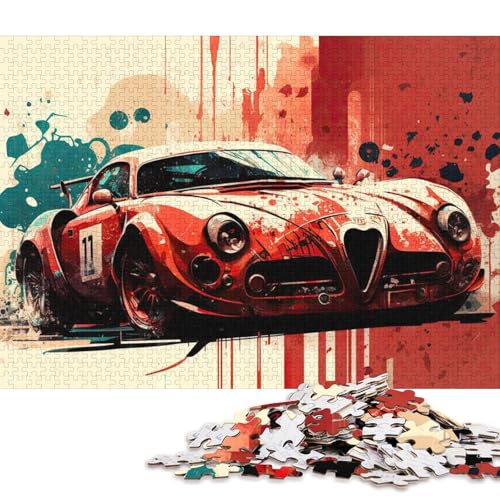 Kunst-Sportwagen-Puzzle, rechteckig, aus 100 Prozent recyceltem Karton, Puzzle für Erwachsene und Kinder, 38 x 26 cm, 1000 Teile Kunst-Sportwagen-Puzzle, rechteckig, aus 100 Prozent recyceltem Karton, Puzzle für Erwachsene und Kinder, 38 x 26 cm, 1000 Teile von QBIREX