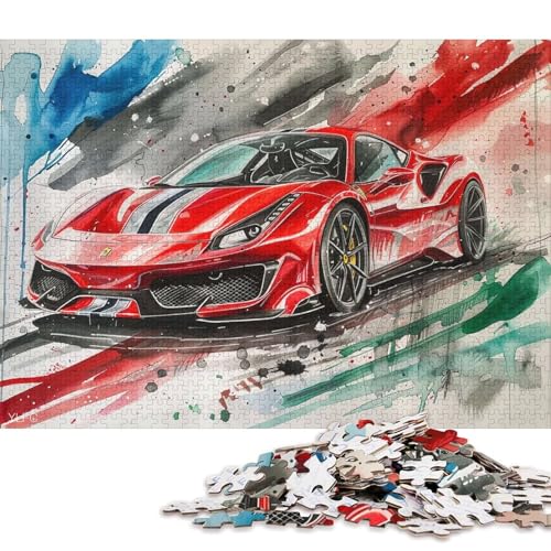 Kunst-Sportwagen-Puzzle, rechteckig, aus 100 Prozent recyceltem Karton, Puzzle für Erwachsene und Kinder, 38 x 26 cm, 1000 Teile von QBIREX