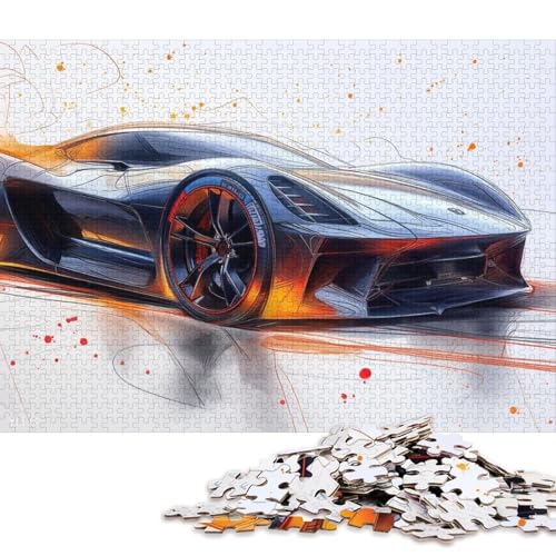 Kunst-Sportwagen-Puzzle, rechteckig, aus 100 Prozent recyceltem Karton, Puzzle für Erwachsene und Kinder, 70 x 50 cm, 1000 Teile von QBIREX