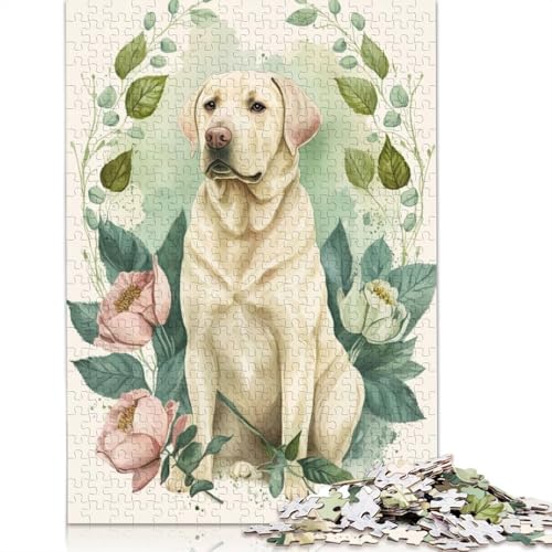 Labrador Floral Portrait Puzzle 1000 Teile Schwer Puzzle Spielzeug Lernspiel Impossible Herausforderung Spielzeug Für Erwachsene Kinder 1000pcs (75x50cm) von QBIREX