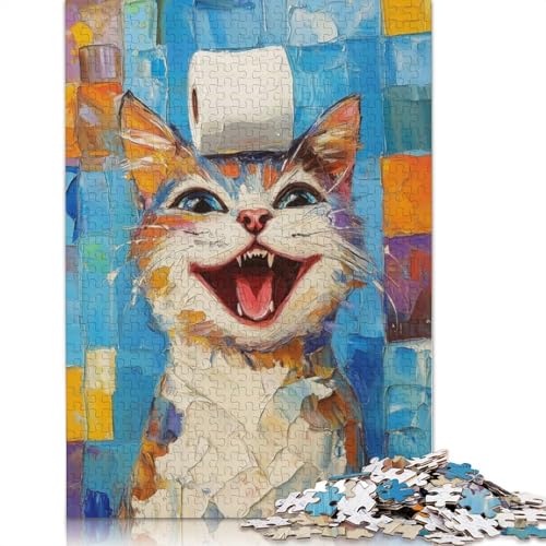 Lachende Katze mit Toilettenpapier-Puzzle, Familienspaß, rechteckiges Papierpuzzle für Jungen oder Mädchen, 1000 Teile (75 x 50 cm) von QBIREX