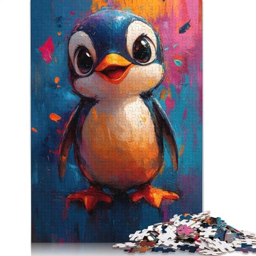 Lächelnder Pinguin, Ölgemälde, Puzzle, Spielzeug, Lernspiel, Premium-Karton-Puzzle für Erwachsene und Kinder, 1000 Teile (26 x 38 cm) von QBIREX