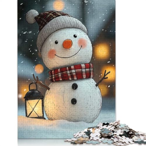 Lächelnder Schneemann im Winter, Puzzle, Lernspiele, Familienaktivitäten, Premium-Karton-Puzzle für Frauen und Männer, 1000 Teile (38 x 26 cm) von QBIREX