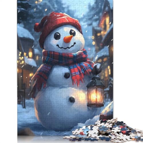 Lächelnder Schneemann mit Laterne, Weihnachtspuzzle, Entspannungs-Herausforderung, Spielzeug, rechteckiges Papierpuzzle für Jungen oder Mädchen, 1000 Teile (38 x 26 cm) von QBIREX