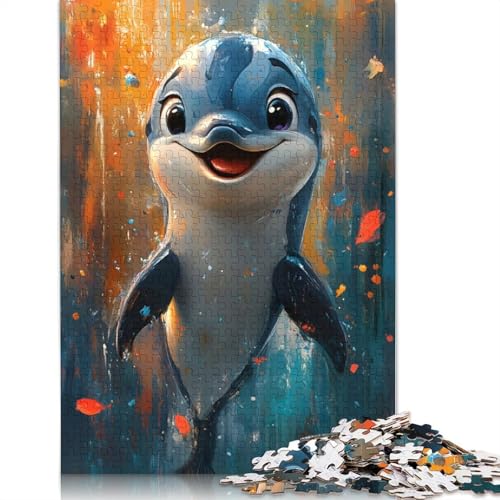 Lächelndes Delfin-Malpuzzle, 100% recycelter Karton, Premium-Karton, Puzzle für Erwachsene und Kinder, 1000 Teile (75 x 50 cm) von QBIREX