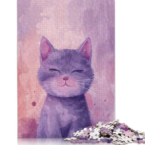 Lächelndes lila Katzen-Puzzle, lustige Aktivität für zu Hause, hochwertiges Karton-Puzzle für Erwachsene, Teenager, Vatertagsgeschenk, 1000 Teile (75 x 50 cm) von QBIREX