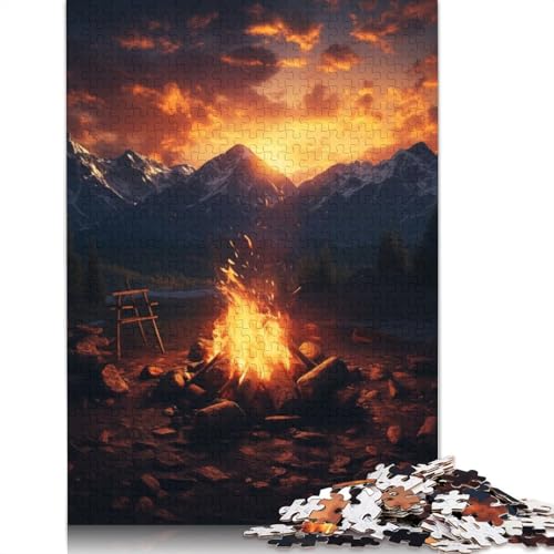Lagerfeuer-Sonnenuntergang-Berge-Puzzle zum Stressabbau, 100% recycelter Karton, Puzzle für Erwachsene und Kinder, einzigartiges Geschenk, 1000 Teile (75 x 50 cm) von QBIREX