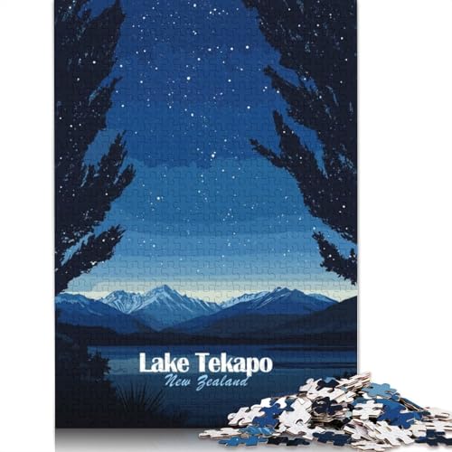 Lake Tekapo Nachthimmel-Puzzle, 100% recycelter Karton, 100% recycelter Karton, Puzzle für Jungen oder Mädchen, 1000 Teile (75 x 50 cm) von QBIREX