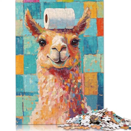 Lama mit Toilettenpapierhut, Puzzle, Familienspaß, rechteckiges Papierpuzzle für Jungen oder Mädchen, 1000 Teile (75 x 50 cm) von QBIREX