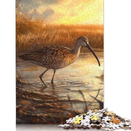 Langschnabel-Brachvogel bei Sonnenuntergang, Puzzle-Spielzeug, Lernspiel, Premium-Karton-Puzzle für Erwachsene und Kinder, 1000 Teile (26 x 38 cm) von QBIREX