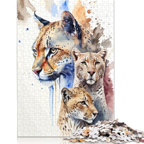 Leoparden-Aquarell-Puzzle für Erwachsene, Lernspiel, Puzzle-Geschenke für Kinder ab 12 Jahren, 520 Teile (52 x 38 cm) von QBIREX