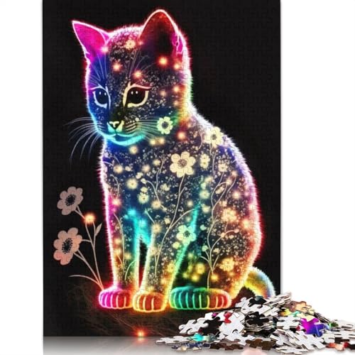 Leuchtendes Puzzle mit Blumenkatze für Erwachsene, kreative Spiele, Puzzle-Geschenk für Jungen oder Mädchen, 1000 Teile (75 x 50 cm) von QBIREX