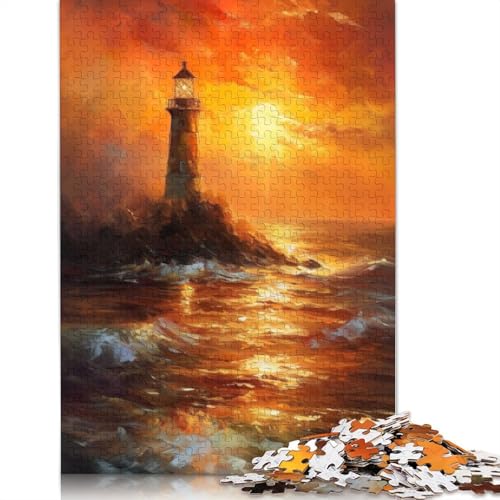 Leuchtturm-Sonnenuntergang-Puzzle, Premium-Puzzle aus 100% recyceltem Karton, 100% recycelter Pappe, für Kinder und Erwachsene, 1000 Teile (75 x 50 cm) von QBIREX