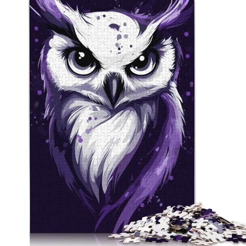 Lila Eulen-Illustrations-Puzzle, 100% recycelter Karton, 100% recycelter Karton, Puzzle für Jungen oder Mädchen, Geschenk, 1000 Teile (75 x 50 cm) von QBIREX
