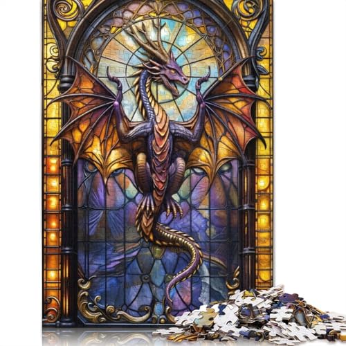 Lila Kirchenglas-Drache-Puzzle für Erwachsene, einzigartige Heimdekoration, Herren-Puzzle, Geschenke für Erwachsene und Teenager, 520 Teile (52 x 38 cm) von QBIREX