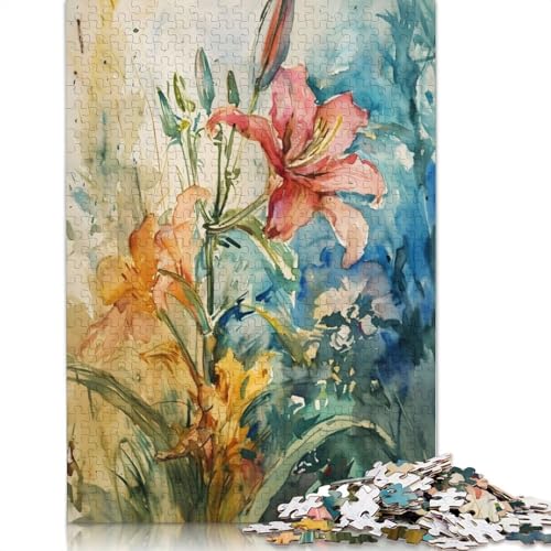 Lily Watercolor Poster Puzzle 1000 Teile Schwer Puzzle Spielzeug Lernspiel Impossible Herausforderungsspielzeug Für Erwachsene Und Kinder in Bewährter 1000pcs (40x28cm) von QBIREX