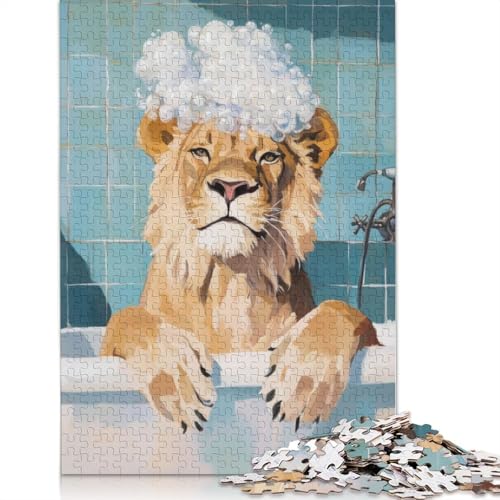 Lion in A Bath Puzzle 1000 Teile Schwer Puzzle Spielzeug Pädagogisches Spiel Impossible Herausforderungsspielzeug Für Erwachsene Und Kinder Ab 12 Jahren 1000pcs (40x28cm) von QBIREX
