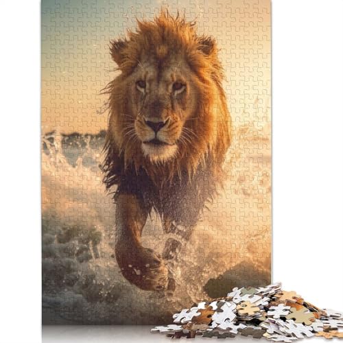 Löwe im Strandpuzzle, Familienspaß, rechteckiges Papierpuzzle für Kinder und Erwachsene ab 12 Jahren, Geburtstagsgeschenk, 1000 Teile (75 x 50 cm) von QBIREX