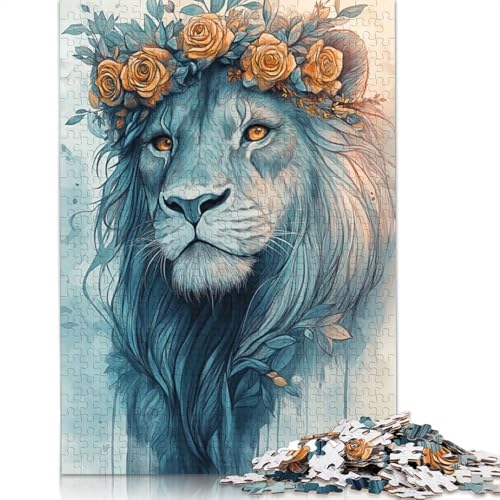 Löwe mit Blumenkrone-Puzzle, 100% Recyclingkarton, 100% Recyclingkarton, Puzzle als Geschenk für Jungen oder Mädchen, 1000 Teile (38 x 26 cm) von QBIREX