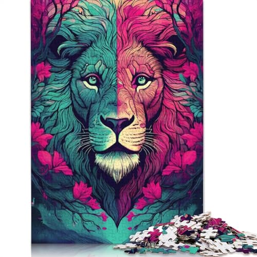 Löwe mit Blumenrahmen-Puzzle, 100% Recyclingkarton, 100% Recyclingkarton, Puzzle für Jungen oder Mädchen, 1000 Teile (75 x 50 cm) von QBIREX