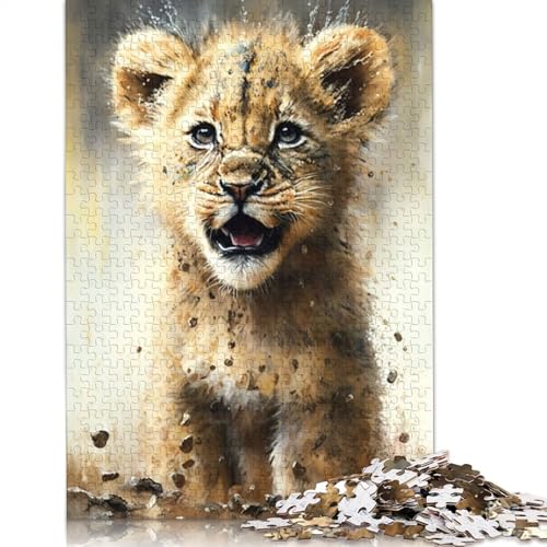 Löwen-Aquarellzeichnung, 1000-teiliges Puzzle, ab 18 Jahren, Lernspiele, Puzzles für Erwachsene für Frauen, für Kinder ab 12 Jahren, 1000 Teile (75 x 50 cm) von QBIREX