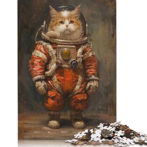 Lustiges Astronauten-Weltraumkatzen-Puzzle, Familienspaß, rechteckiges Papierpuzzle für Jungen oder Mädchen, 1000 Teile (75 x 50 cm) von QBIREX
